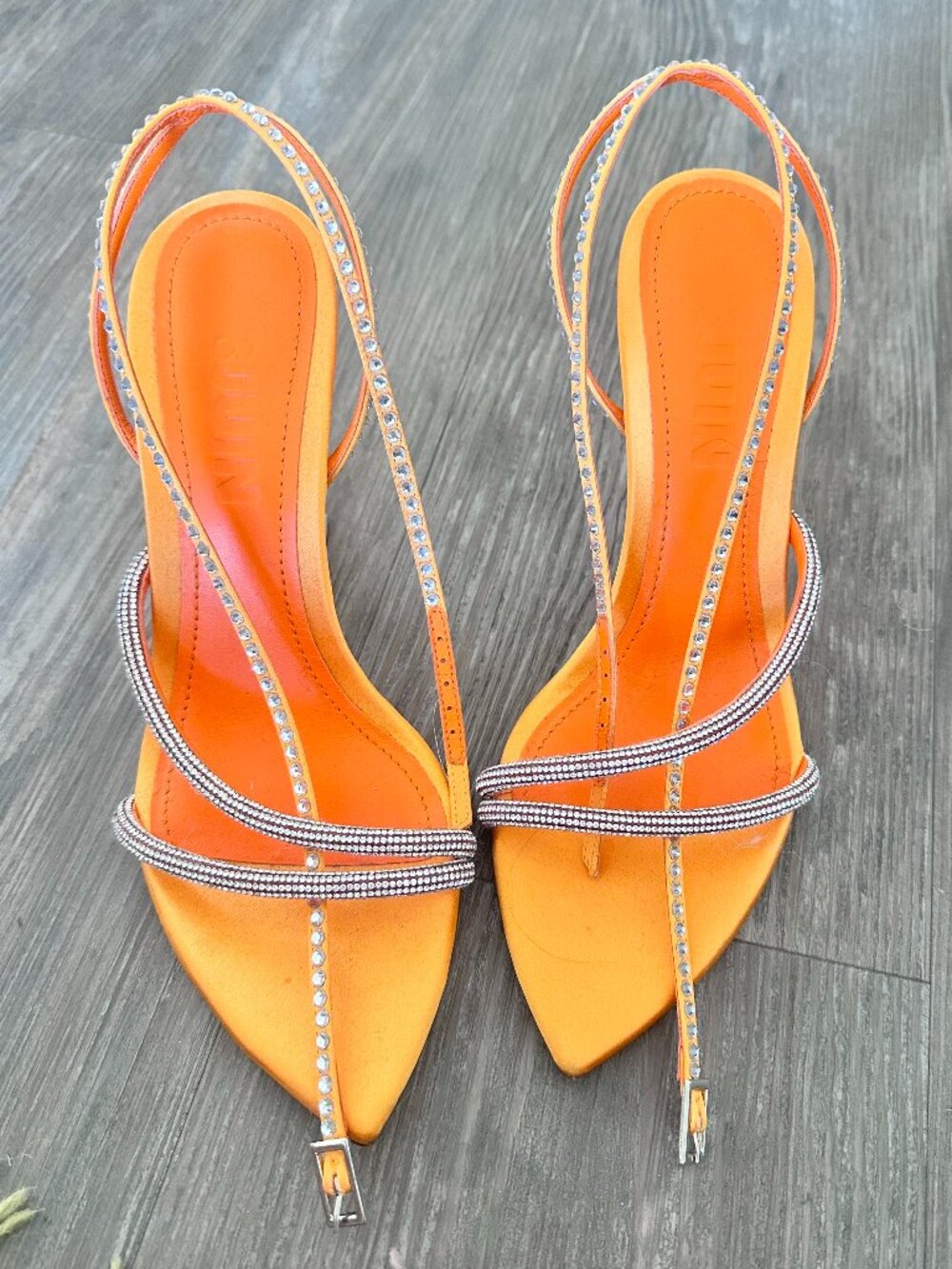 3JUIN Orange Embellished Heels